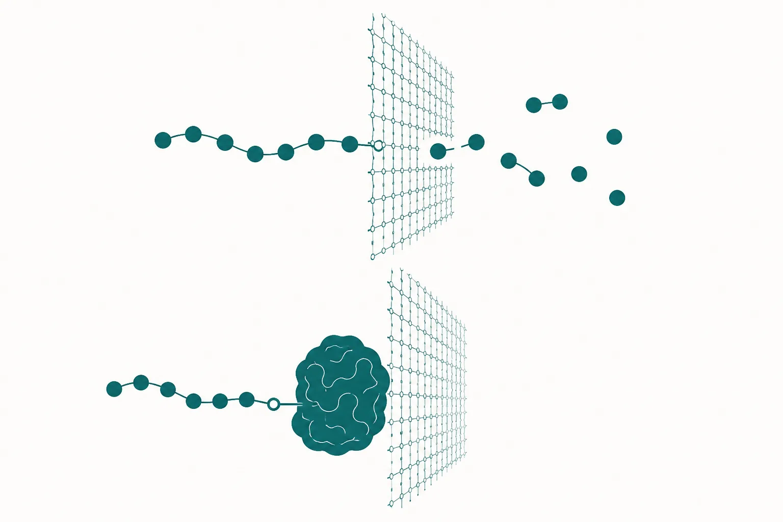 Diagram contrasting a small peptide chain being filtered and cleared with the same peptide chain covalently tethered to a large carrier protein and retained in circulation